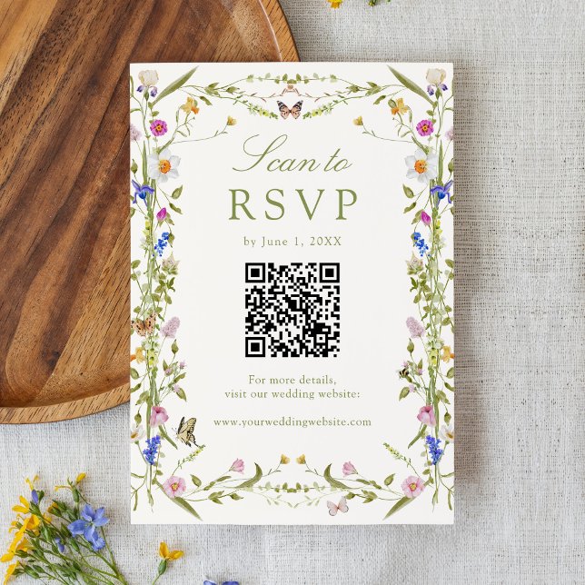 Colorful Wildflower Meadow QR Code Wedding RSVP Card (Creator Uploaded)