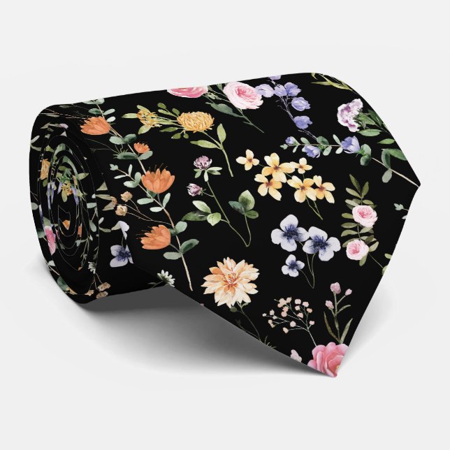 Colorful Wildflower Meadow Spring Floral Garden Neck Tie (Rolled)