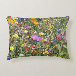 Colorful wildflower meadow, vibrant pattern. accent pillow
