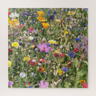 Colorful wildflower meadow, vibrant pattern. jigsaw puzzle