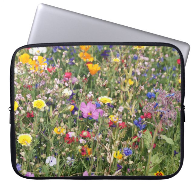 Colorful wildflower meadow, vibrant pattern. laptop sleeve (Front)