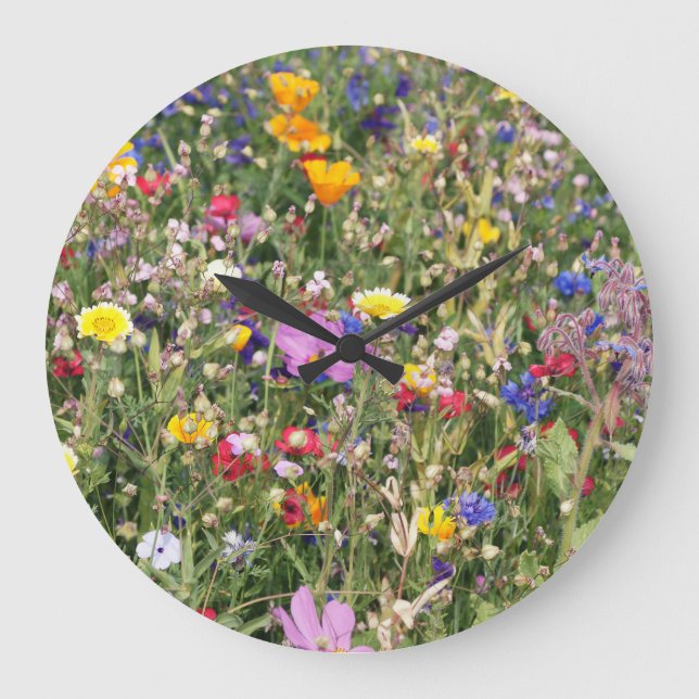 Colorful wildflower meadow, vibrant pattern. large clock (Front)