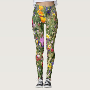 Colorful wildflower meadow, vibrant pattern. leggings