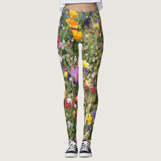 Colorful wildflower meadow, vibrant pattern. leggings (Front)