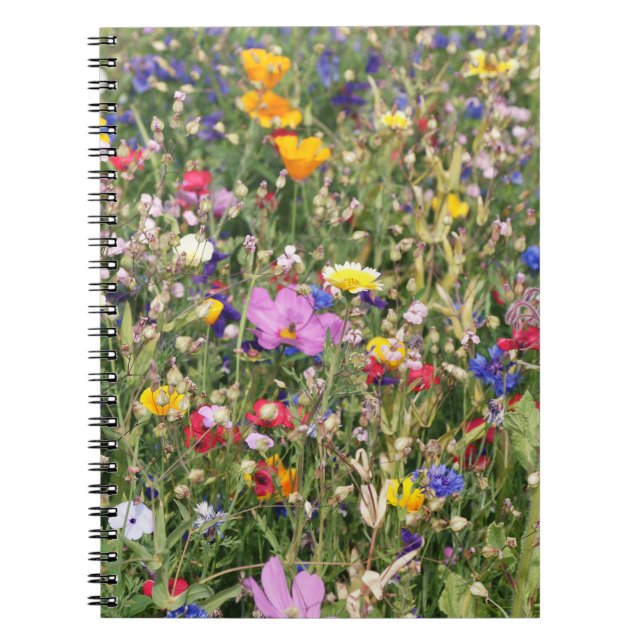 Colorful wildflower meadow, vibrant pattern. notebook (Front)
