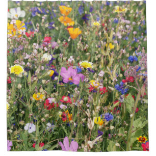 Colorful wildflower meadow, vibrant pattern. shower curtain