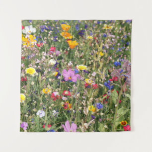 Colorful wildflower meadow, vibrant pattern. tapestry