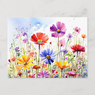 Colorful Wildflower Meadow Watercolor Postcard