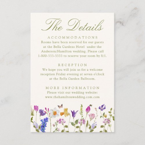 Colorful Wildflower Meadow Wedding Details Enclosure Card