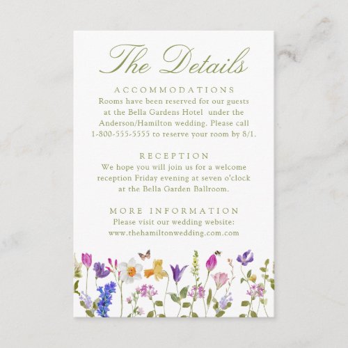 Colorful Wildflower Meadow Wedding Details Enclosure Card