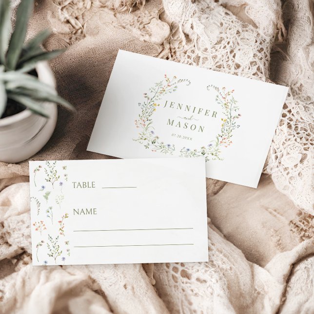 Colorful Wildflower Meadow Wedding Flat Place Card (Creator Uploaded)