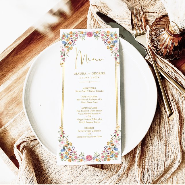 Colorful Wildflower Meadow Wedding Menu Card (Creator Uploaded)
