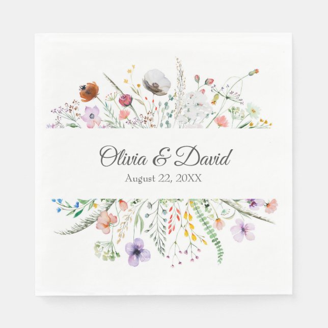 Colorful Wildflower Meadow Wedding Napkins (Front)