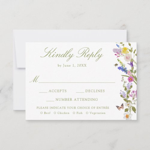 Colorful Wildflower Meadow Wedding RSVP Card