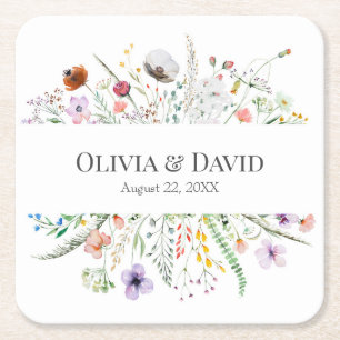 Colorful Wildflower Meadow Wedding Square Coaster