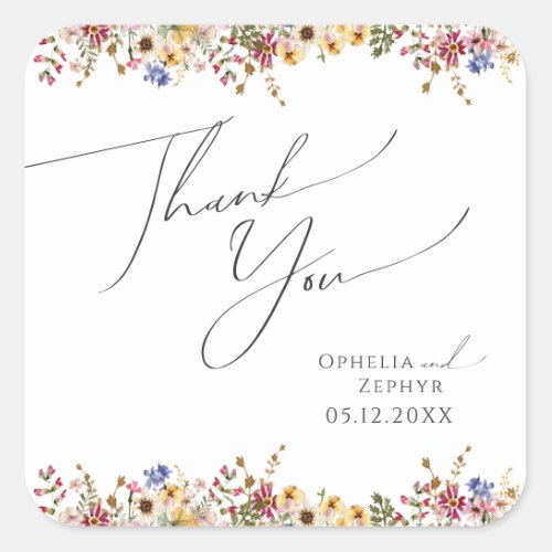 Colorful Wildflower  Meadow Wedding Thank You Square Sticker