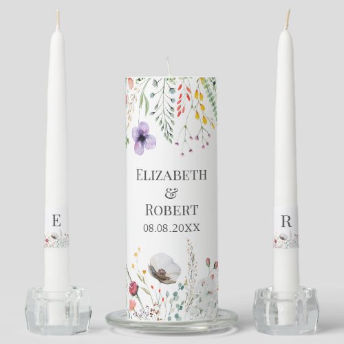 Colorful Wildflower Meadow Wedding Unity Candle Set