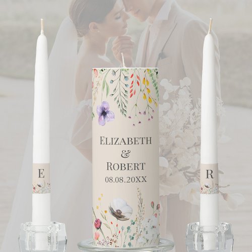 Colorful Wildflower Meadow Wedding Unity Candle Set