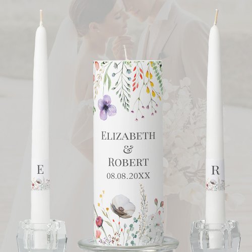 Colorful Wildflower Meadow Wedding Unity Candle Set
