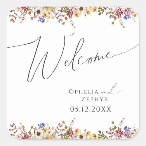 Colorful Wildflower  Meadow Wedding Welcome Square Sticker