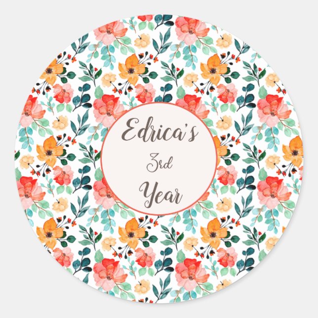Colorful Wildflower Mixed Floral Pattern Classic Round Sticker (Front)