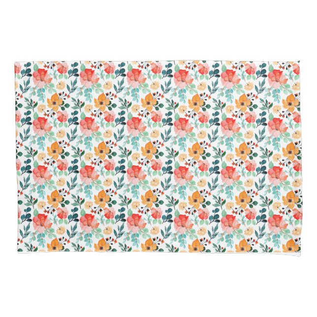 Colorful Wildflower Mixed Floral Pattern Pillow Case (Front)