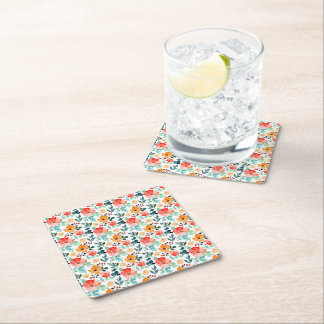 Colorful Wildflower Mixed Floral Pattern Square Paper Coaster