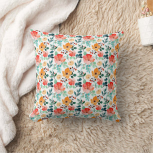 Colorful Wildflower Mixed Floral Pattern Throw Pillow