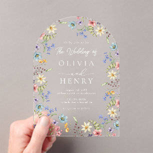 Colorful Wildflower Modern Rustic Garden Wedding Acrylic Invitations