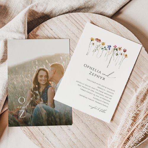 Colorful Wildflower  Monogram Photo Wedding Invit Invitation