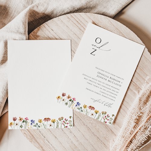 Colorful Wildflower  Monogram Wedding Invitation