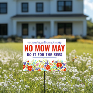 Colorful Wildflower No Mow May Sign
