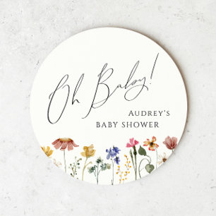 Colorful Wildflower Oh Baby Round Paper Coaster