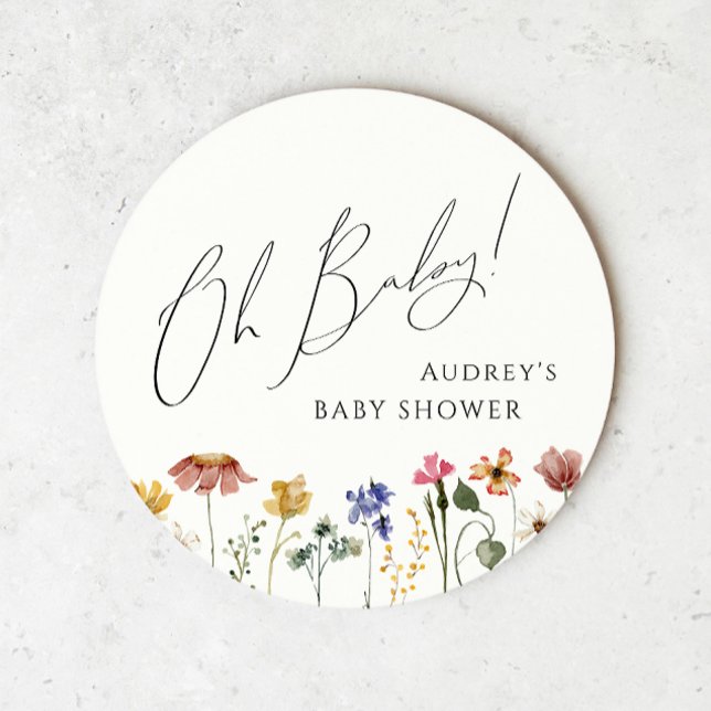 Colorful Wildflower Oh Baby Round Paper Coaster (Creator Uploaded)
