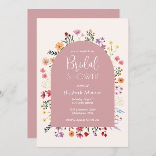 Colorful Wildflower Pastel Pink Arch Bridal Shower Invitation