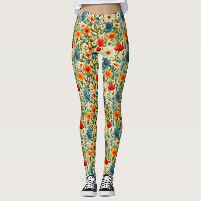 Colorful Wildflower Pattern Leggings (Front)