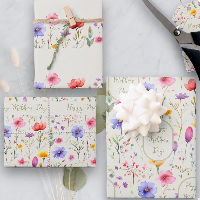 Colorful Wildflower Pattern Mother's Day Wrapping Paper Sheets (Happy Mother's Day gift wrap from my Mother's Day Wildflower Collection)