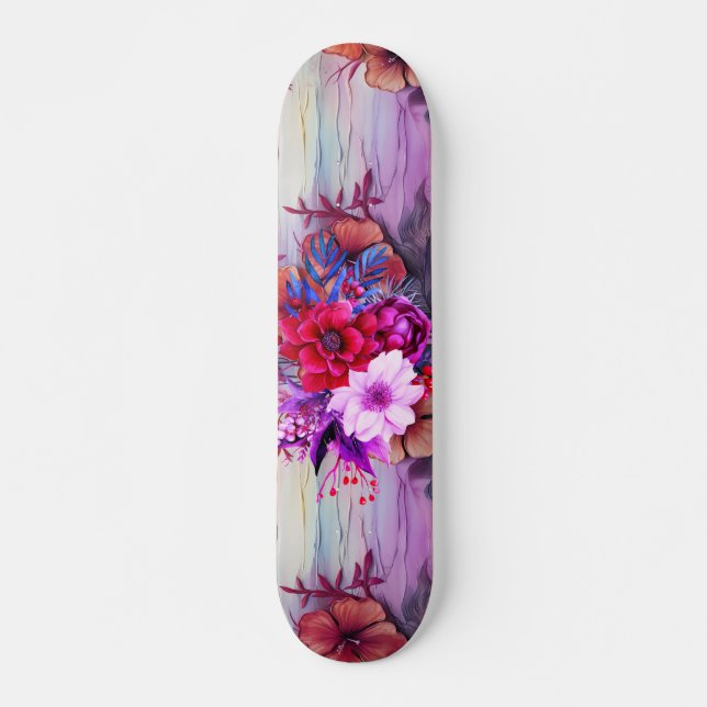 Colorful Wildflower Pattern Skateboard  (Front)