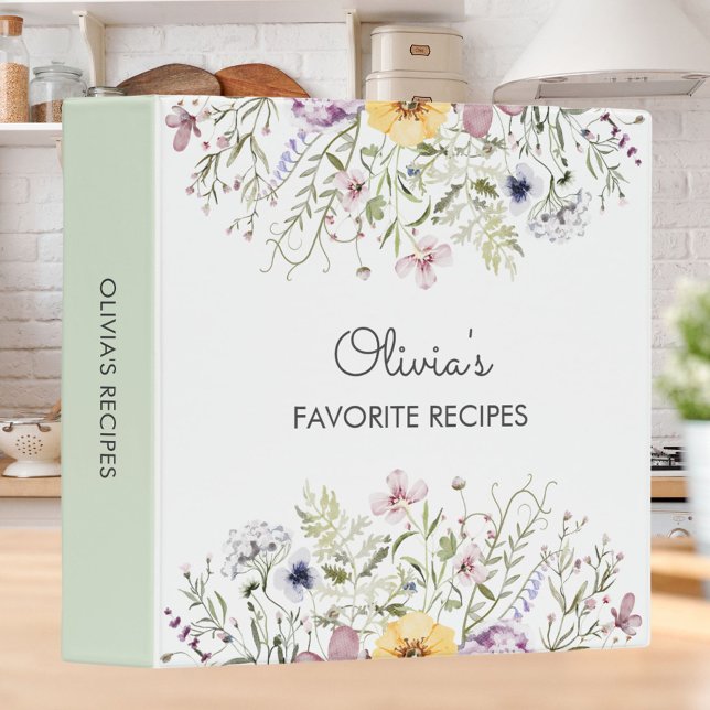 Colorful Wildflower Personalized Recipe Cookbook 3 Ring Binder (In situ)