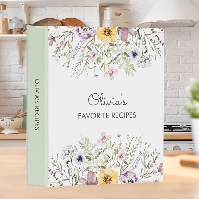 Colorful Wildflower Personalized Recipe Cookbook Mini Binder (In situ)