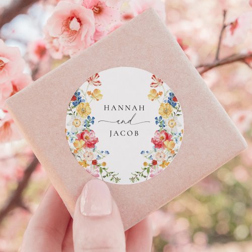 Colorful Wildflower Personalized Wedding Favor Classic Round Sticker