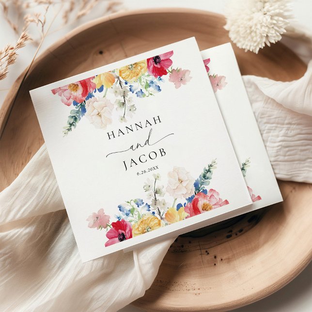 Colorful Wildflower Personalized Wedding  Napkins (Creator Uploaded)