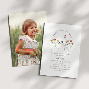 Colorful Wildflower Photo Kids Birthday Party Invitation