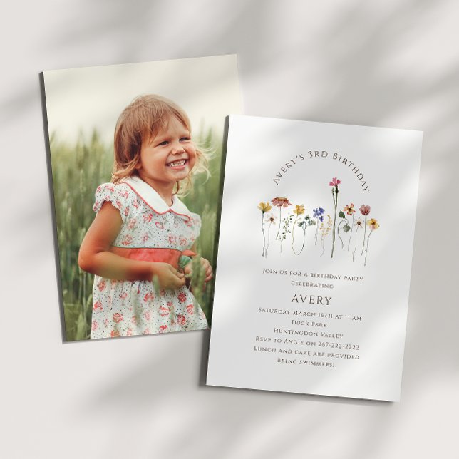 Colorful Wildflower Photo Kids Birthday Party Invitation (Creator Uploaded)