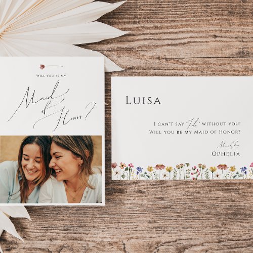 Colorful Wildflower  Photo Maid of Honor Card