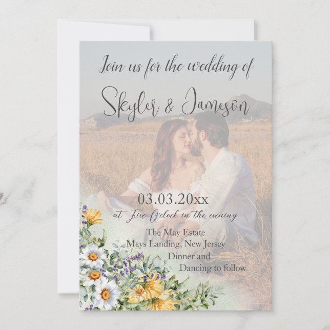 Colorful Wildflower Photo QR Code Wedding Invitation (Front)