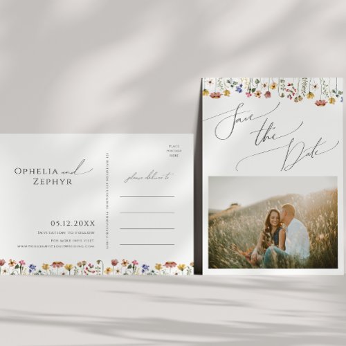 Colorful Wildflower  Photo Save The Date Postcard