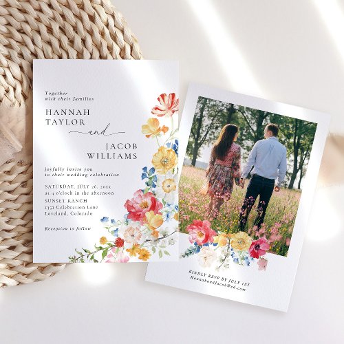 Colorful Wildflower Photo Wedding Invitation