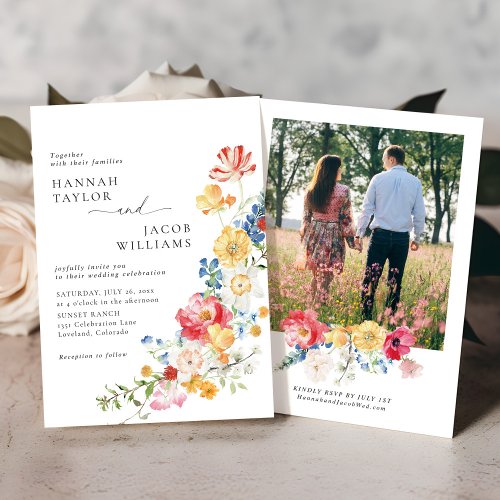 Colorful Wildflower Photo Wedding Invitation