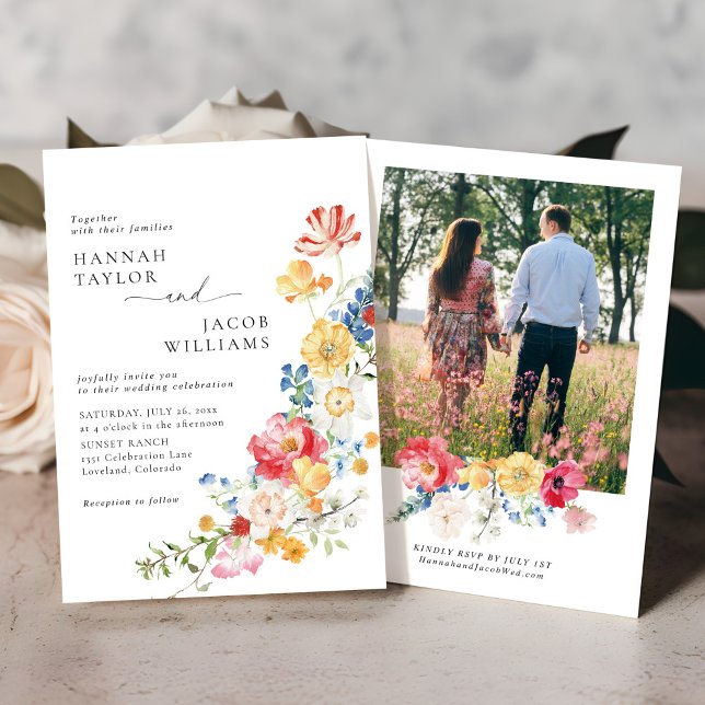 Colorful Wildflower Photo Wedding Invitation (Creator Uploaded)